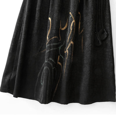 Buddha Stones Spring Summer Boho Drawstring Black Abstract Lines Women's Skirts - image 9