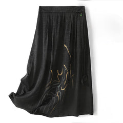 Buddha Stones Spring Summer Boho Drawstring Black Abstract Lines Women's Skirts - Black - US12，UK/AU16，EU44 (2XL) - image 0