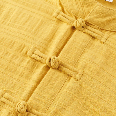 Buddha Stones Fall Winter Tang Style Vintage Mandarin Collar Frog Button Solid Men's Long Sleeve Shirts - image 7