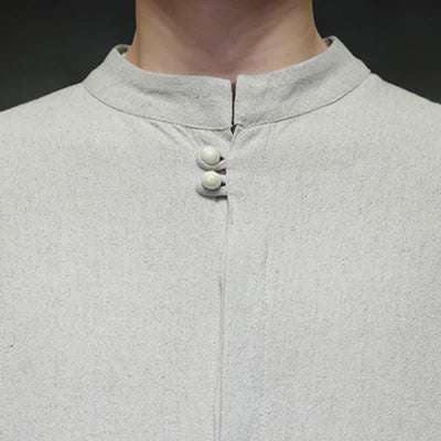 Buddha Stones Fall Winter Tang Style Casual Mandarin Collar Embroidery Auspicious Clouds Cuffs Solid Men's Long Sleeve Shirts - image 24