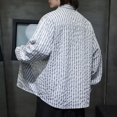 Buddha Stones Fall Casual Minimalist Button-Up Striped Men's Long Sleeve Shirts - image 12