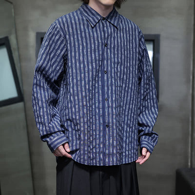Buddha Stones Fall Casual Minimalist Button-Up Striped Men's Long Sleeve Shirts - image 2