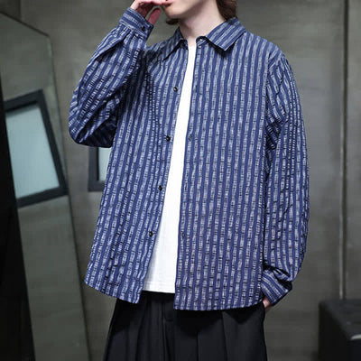 Buddha Stones Fall Casual Minimalist Button-Up Striped Men's Long Sleeve Shirts - image 8