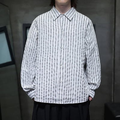 Buddha Stones Fall Casual Minimalist Button-Up Striped Men's Long Sleeve Shirts - image 18