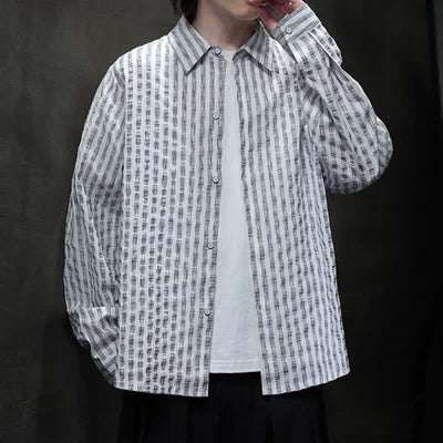 Buddha Stones Fall Casual Minimalist Button-Up Striped Men's Long Sleeve Shirts - image 15