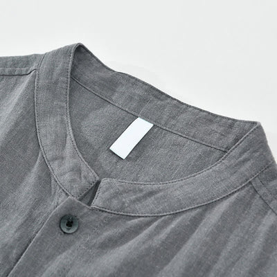 Buddha Stones Summer Casual Mandarin Collar Button-Up Solid Men's Short Sleeve Shirts With Pockets - image 5