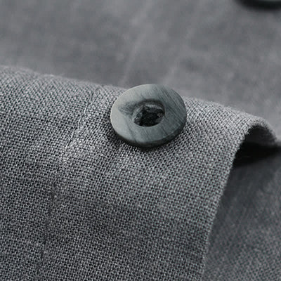 Buddha Stones Summer Casual Mandarin Collar Button-Up Solid Men's Short Sleeve Shirts With Pockets - image 8