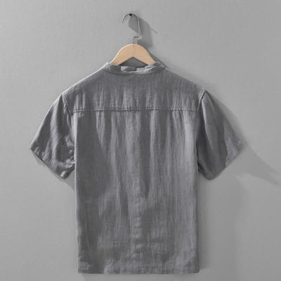 Buddha Stones Summer Casual Mandarin Collar Button-Up Solid Men's Short Sleeve Shirts With Pockets - image 3