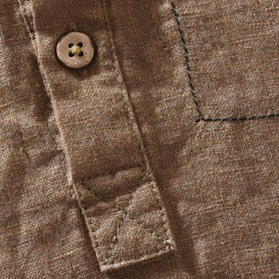 Buddha Stones Summer Casual Tang Style Mandarin Collar Solid Linen Men's Short Sleeve Shirts With Patch Pocket - image 5
