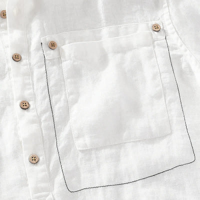 Buddha Stones Summer Casual Tang Style Mandarin Collar Solid Linen Men's Short Sleeve Shirts With Patch Pocket - image 16