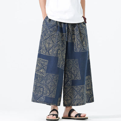Buddha Stones Spring Summer Boho Casual Drawstring Floral Patchwork Cropped Pants Men's Wide Leg Pants With Pockets - image 15