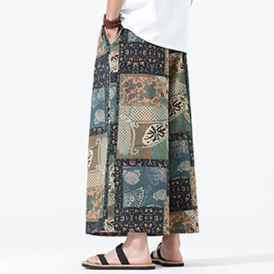 Buddha Stones Spring Summer Boho Casual Drawstring Floral Patchwork Cropped Pants Men's Wide Leg Pants With Pockets - image 4