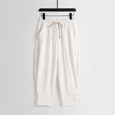 Buddha Stones 2Pcs Summer Tang Style Meditation Frog Button Solid Linen V-Neck Sleeveless Shirt Pants Men's Meditation Cloth With Pockets - image 23