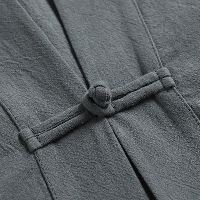Buddha Stones 2Pcs Summer Tang Style Meditation Frog Button Solid Linen V-Neck Sleeveless Shirt Pants Men's Meditation Cloth With Pockets - image 9