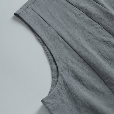 Buddha Stones 2Pcs Summer Tang Style Meditation Frog Button Solid Linen V-Neck Sleeveless Shirt Pants Men's Meditation Cloth With Pockets - image 8
