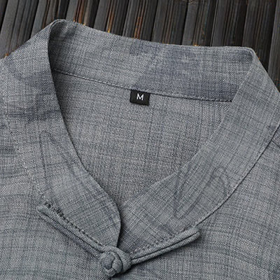 Buddha Stones 2Pcs Summer Tang Style Casual Frog Button Mandarin Collar Horse Print Short Sleeve Shirt Pants Men's Meditation Cloth With Pockets - image 6