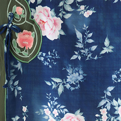 Buddha Stones Summer Casual Tang Style Frog Button Pink Peony Floral Women's Elbow-Length Sleeve Shirts - image 12