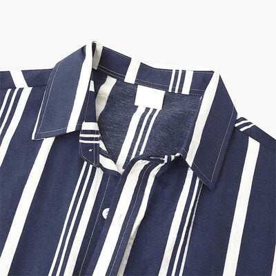 Buddha Stones Summer Casual Classic Button-Up Vertical Striped Men's Short Sleeve Shirts - image 10