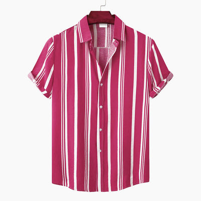 Buddha Stones Summer Casual Classic Button-Up Vertical Striped Men's Short Sleeve Shirts - Crimson - US/UK/AU42, EU52 (3XL) - image 21