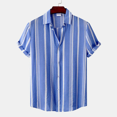 Buddha Stones Summer Casual Classic Button-Up Vertical Striped Men's Short Sleeve Shirts - LightBlue - US/UK/AU42, EU52 (3XL) - image 14