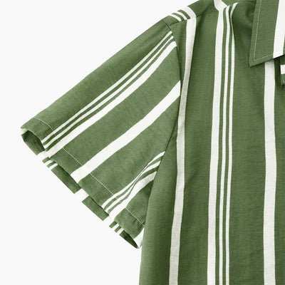 Buddha Stones Summer Casual Classic Button-Up Vertical Striped Men's Short Sleeve Shirts - image 2