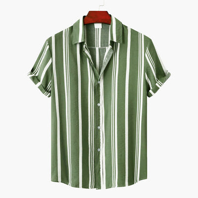 Buddha Stones Summer Casual Classic Button-Up Vertical Striped Men's Short Sleeve Shirts - DarkSeaGreen - US/UK/AU42, EU52 (3XL) - image 0