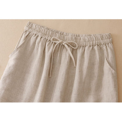 Buddha Stones Summer Casual Minimalist Drawstring Solid Flower Hem Cropped Pants Women's Straight Leg Pants With Pocket - image 17