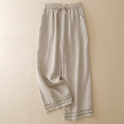 Buddha Stones Summer Casual Minimalist Drawstring Solid Flower Hem Cropped Pants Women's Straight Leg Pants With Pocket - Beige - US8-10, UK/AU12-14, EU40-42 (2XL) - image 15