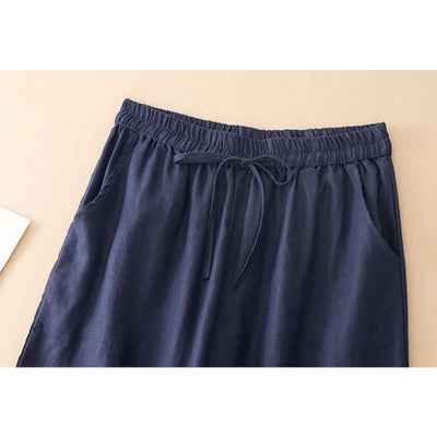 Buddha Stones Summer Casual Minimalist Drawstring Solid Flower Hem Cropped Pants Women's Straight Leg Pants With Pocket - image 6