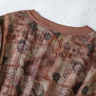 Buddha Stones Summer Vintage Drawstring Floral V-Neck Women's Short Sleeve Dress With Pocket - image 11