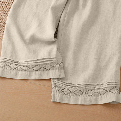 Buddha Stones Summer Casual Minimalist Geometric Hollow Hem Ankle Pants Women's Wide Leg Pants With Pockets - image 36