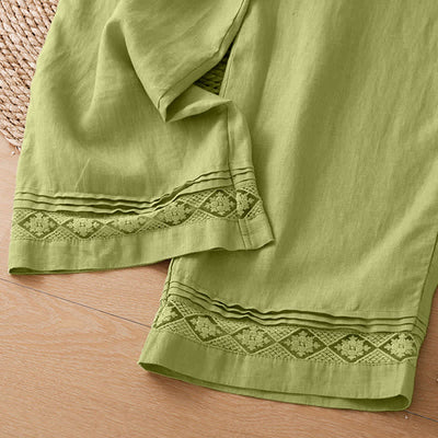 Buddha Stones Summer Casual Minimalist Geometric Hollow Hem Ankle Pants Women's Wide Leg Pants With Pockets - image 5
