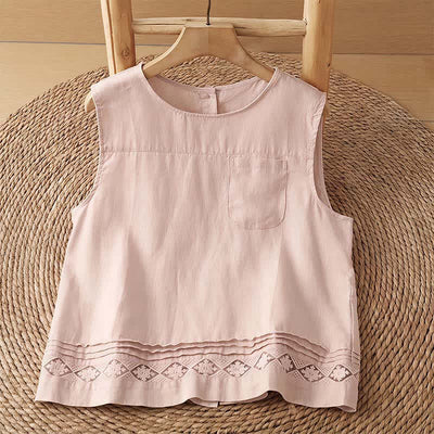 Buddha Stones Summer Casual Minimalist Geometric Hollow Hem Ankle Pants Women's Wide Leg Pants With Pockets - LightPink Shirt - US8-10, UK/AU12-14, EU40-42 (2XL) - image 23