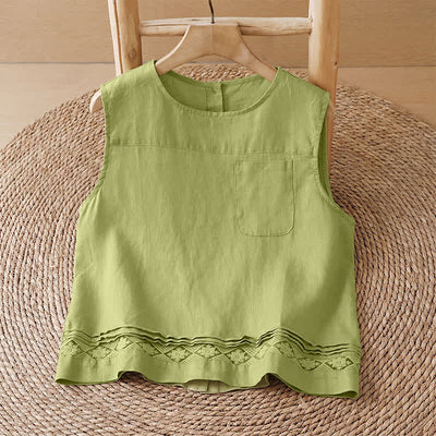 Buddha Stones Summer Casual Minimalist Geometric Hollow Hem Ankle Pants Women's Wide Leg Pants With Pockets - YellowGreen Shirt - US8-10, UK/AU12-14, EU40-42 (2XL) - image 8