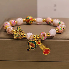 Buddha Stones Pink Liuli Butterfly Lotus Transformation Charm Bracelet - Pink Butterfly Lotus(Wrist Circumference: 5.91-6.29  in / 15-16cm) - image 0