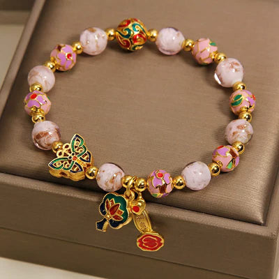 Buddha Stones Pink Liuli Butterfly Lotus Transformation Charm Bracelet - image 4