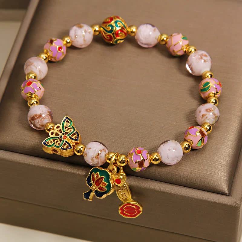 Buddha Stones Pink Liuli Butterfly Lotus Transformation Charm Bracelet - image 4