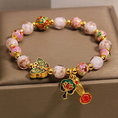 Buddha Stones Pink Liuli Butterfly Lotus Transformation Charm Bracelet - image 3