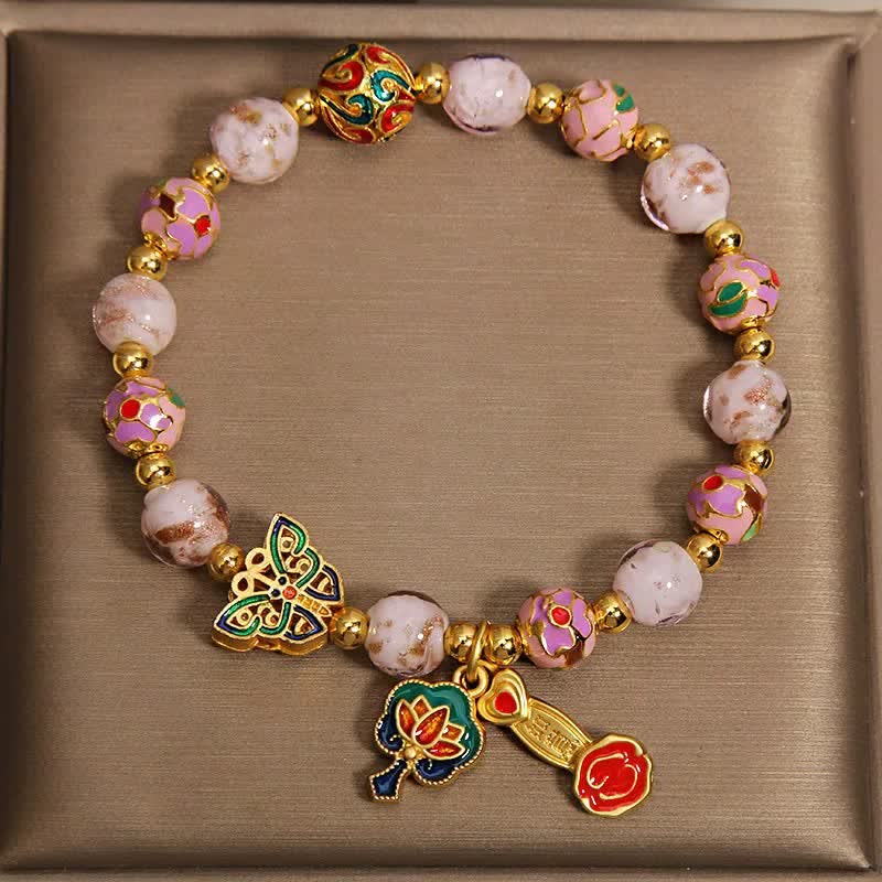 Buddha Stones Pink Liuli Butterfly Lotus Transformation Charm Bracelet - image 1