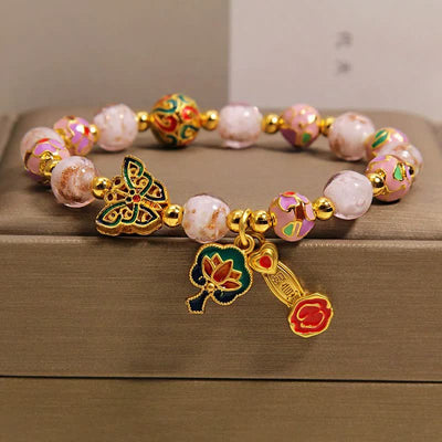 Buddha Stones Pink Liuli Butterfly Lotus Transformation Charm Bracelet - image 9