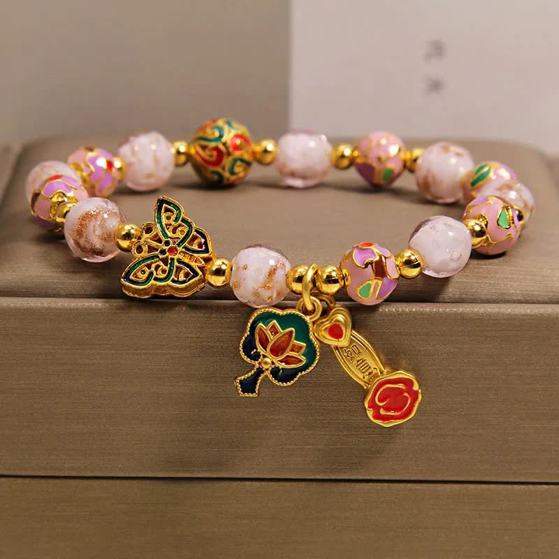 Buddha Stones Pink Liuli Butterfly Lotus Transformation Charm Bracelet - image 9
