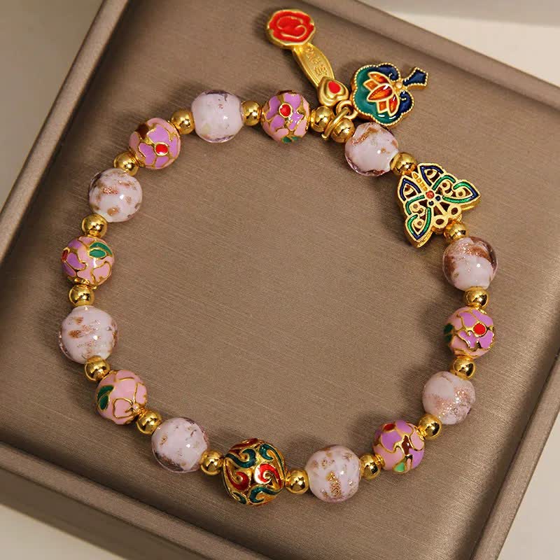 Buddha Stones Pink Liuli Butterfly Lotus Transformation Charm Bracelet - image 2