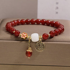 Buddha Stones Red Agate Fu Character Flower Confidence Luck Bracelet - Fu Character(Luck ♥ Blessing) - image 0