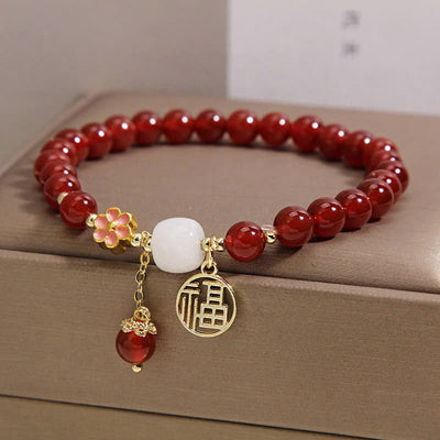 Buddha Stones Red Agate Fu Character Flower Confidence Luck Bracelet - image 8