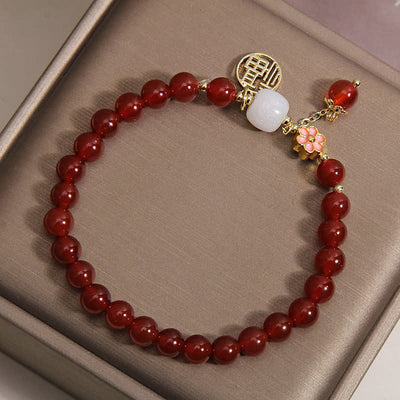Buddha Stones Red Agate Fu Character Flower Confidence Luck Bracelet - image 3