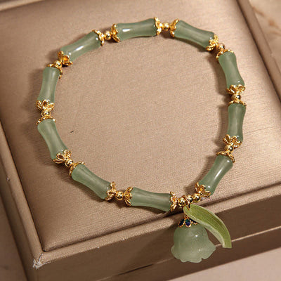 Buddha Stones Green Aventurine Bamboo Luck Growth Lily of the Valley Charm Bracelet - image 2