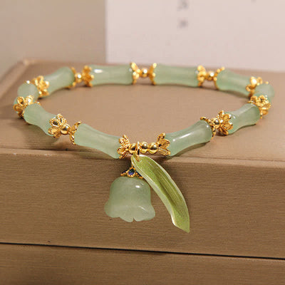 Buddha Stones Green Aventurine Bamboo Luck Growth Lily of the Valley Charm Bracelet - image 6