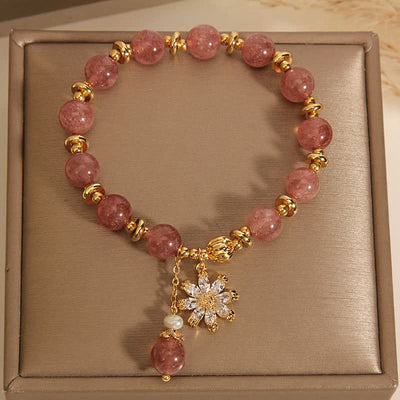 Buddha Stones Strawberry Quartz Pearl Daisy Love Bracelet - image 2