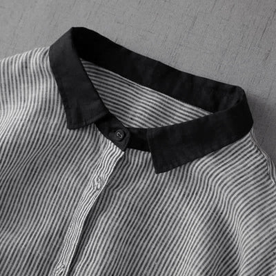 Buddha Stones Summer Casual Tang Style Button-Up Striped Women's Long Sleeve Shirts With Pocket - image 3