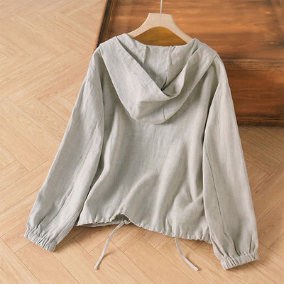 Buddha Stones Summer Casual Minimalist Drawstring Solid Women's Jackets With Pocket - image 3